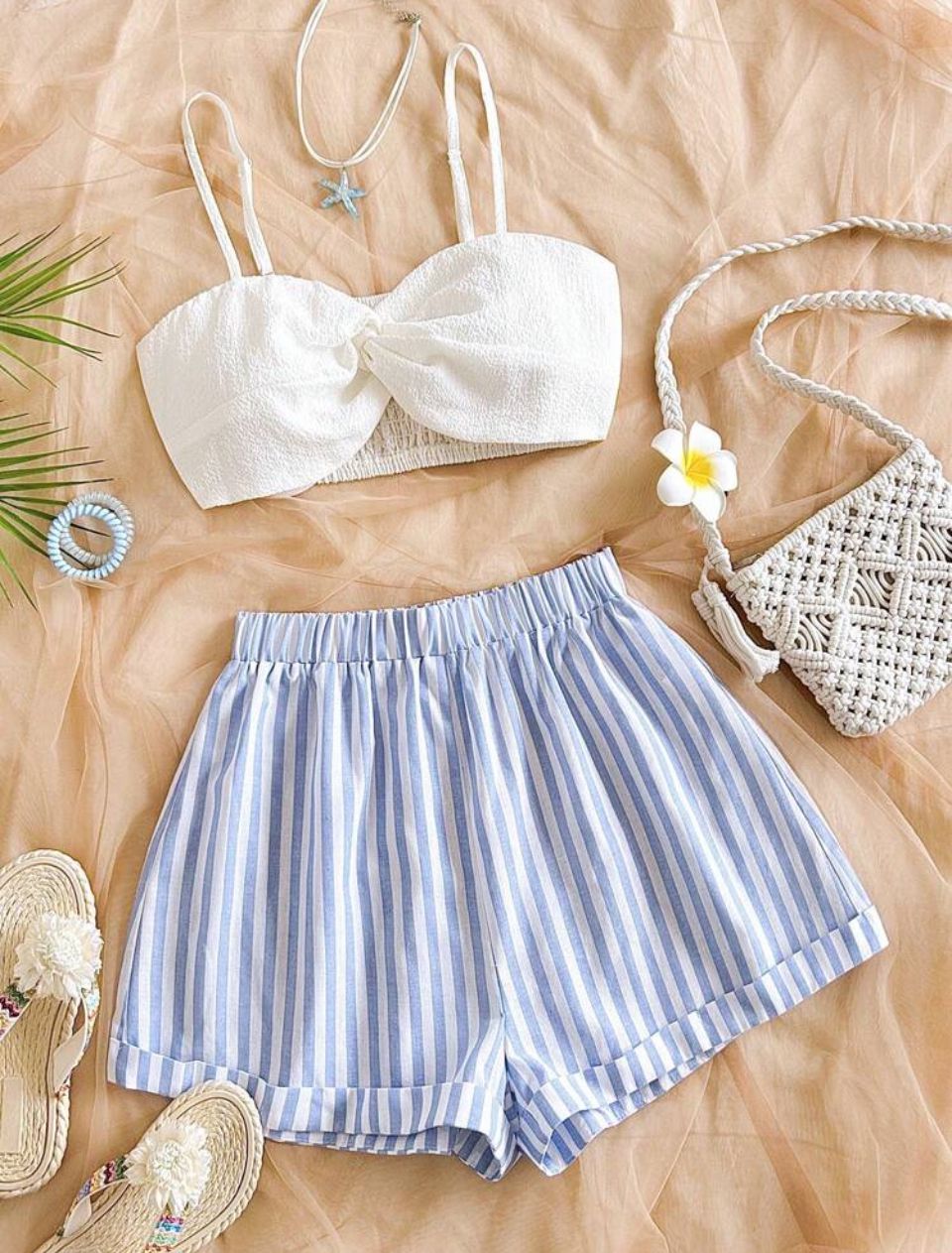 Set de 2 piezas para mujer: Top de tirantes con giro en la parte delantera y pantalones