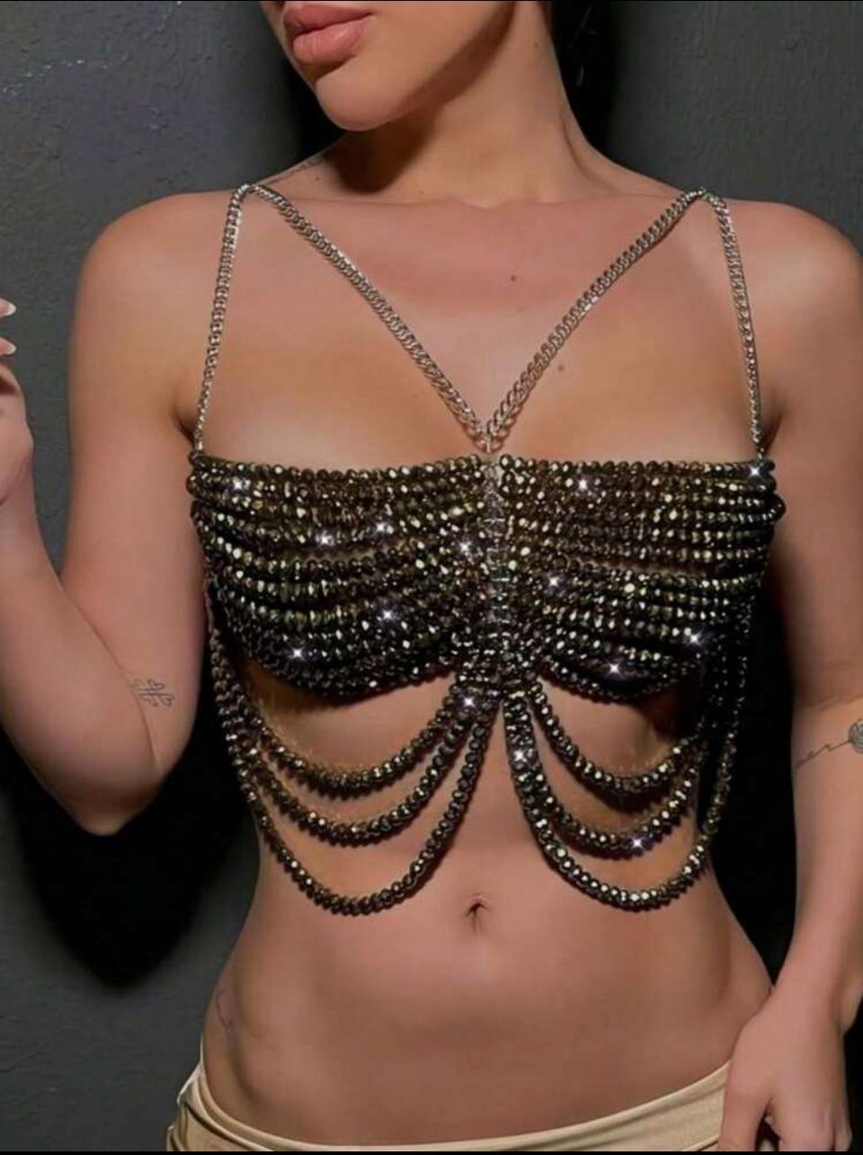 1 pieza Cadena para el pecho, de estilo sexy, de moda y de alta gama, con diamantes incrustados, para vestidos de