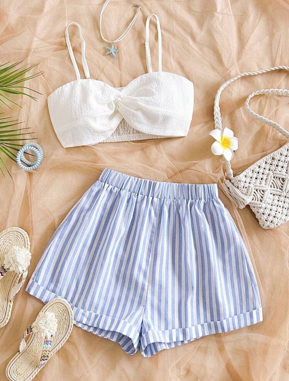 Set de 2 piezas para mujer: Top de tirantes con giro en la parte delantera y pantalones