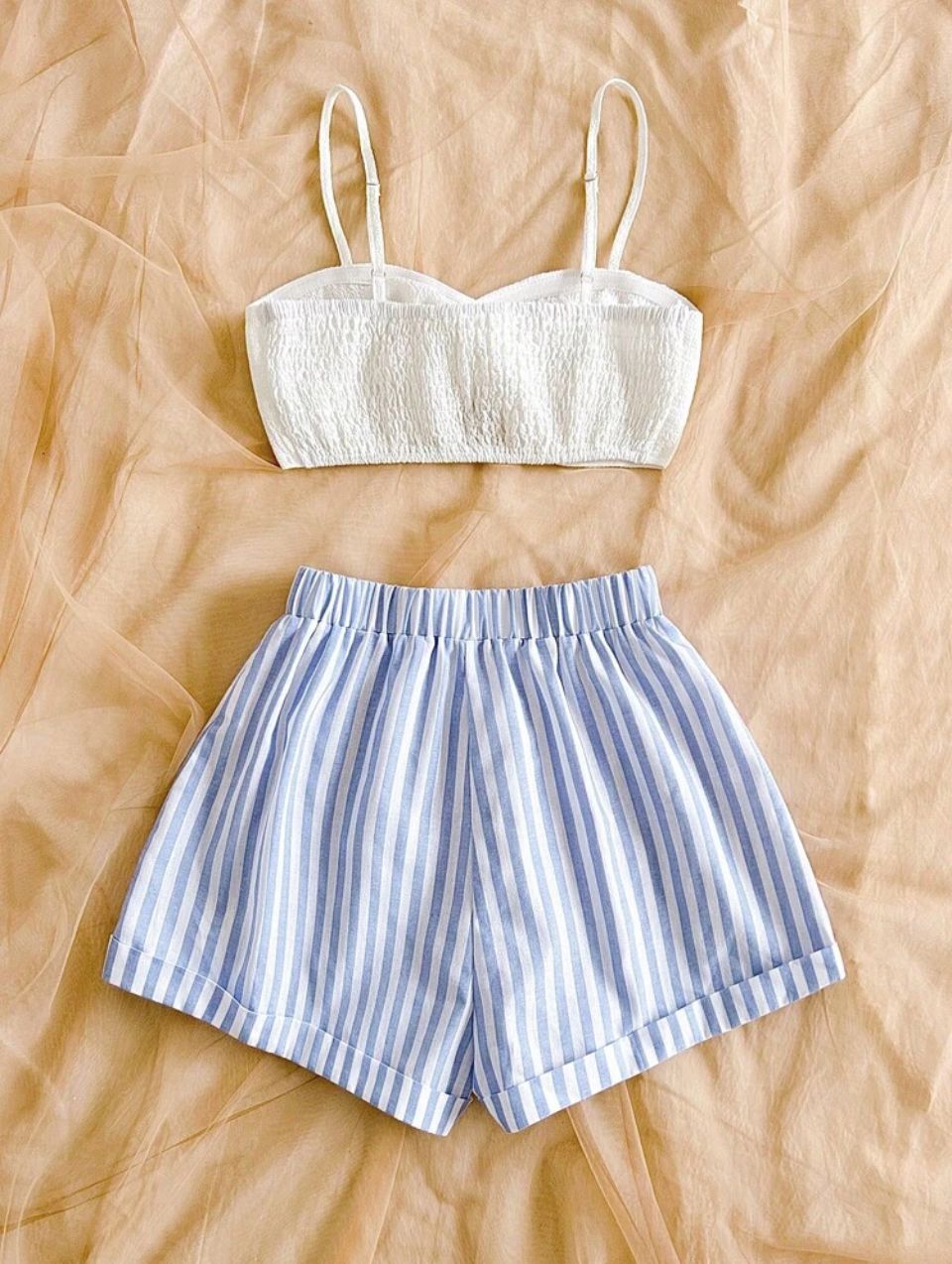 Set de 2 piezas para mujer: Top de tirantes con giro en la parte delantera y pantalones