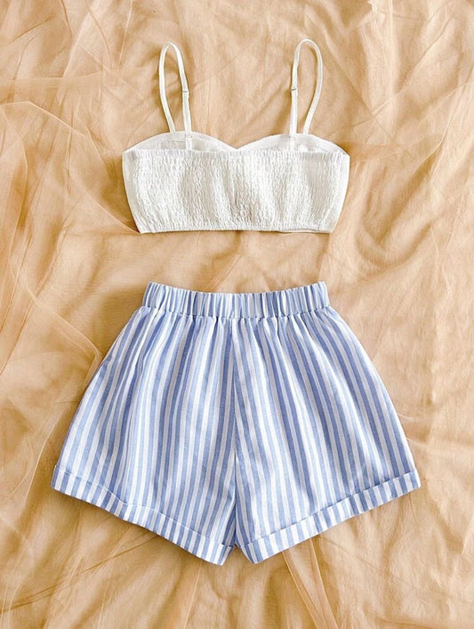 Set de 2 piezas para mujer: Top de tirantes con giro en la parte delantera y pantalones